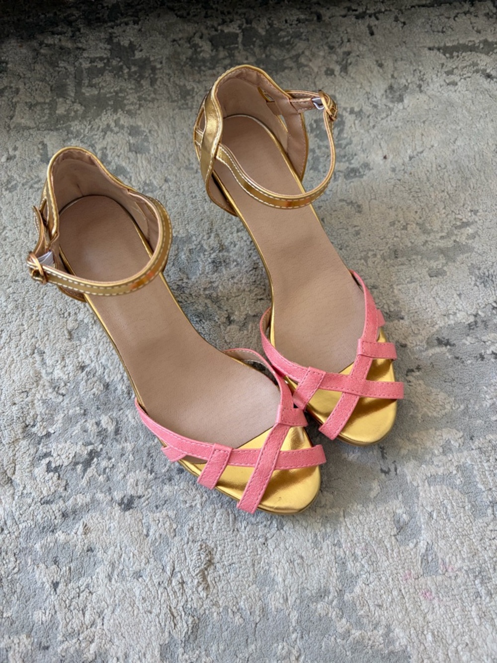 Gold and Pink Ankle-Strap Sandals for Women